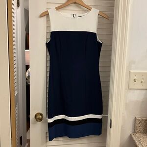 White House Black Market Strapless Dress in Navy and White